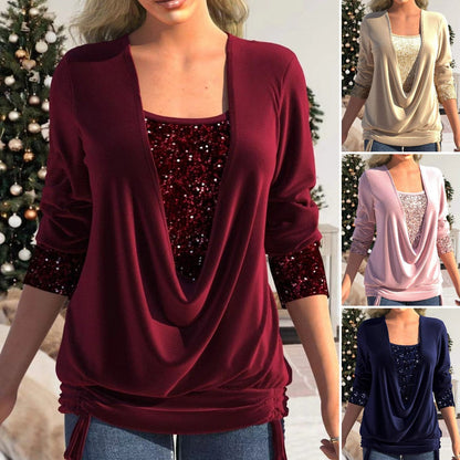 🎁 DERNIER JOUR DE SOLDES - 49 % DE RÉDUCTION  🎁 Top Ample à Sequins Brillants avec Effet Smock
