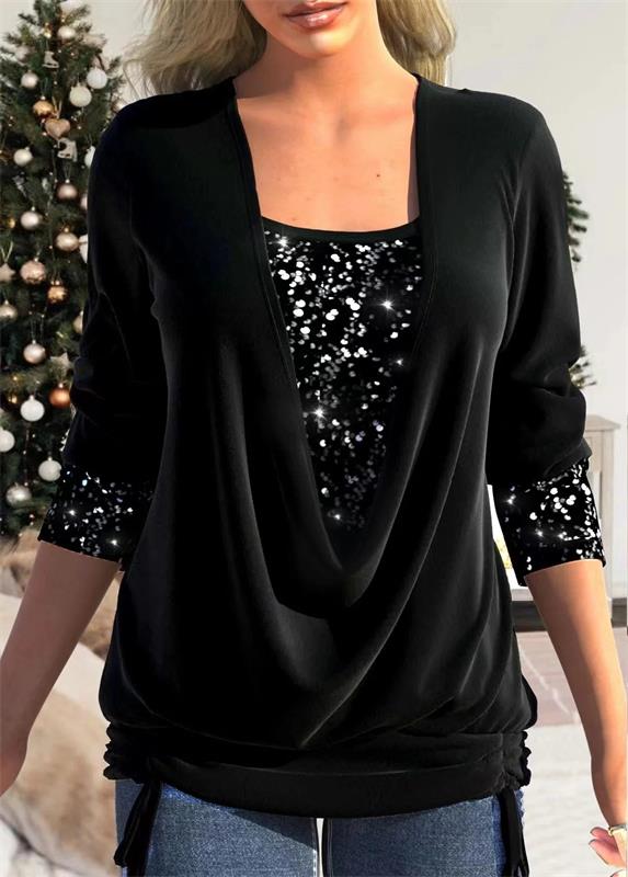 🎁 DERNIER JOUR DE SOLDES - 49 % DE RÉDUCTION  🎁 Top Ample à Sequins Brillants avec Effet Smock