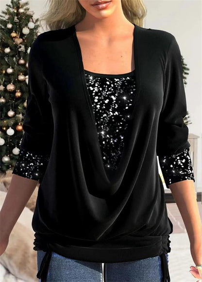 🎁 DERNIER JOUR DE SOLDES - 49 % DE RÉDUCTION  🎁 Top Ample à Sequins Brillants avec Effet Smock