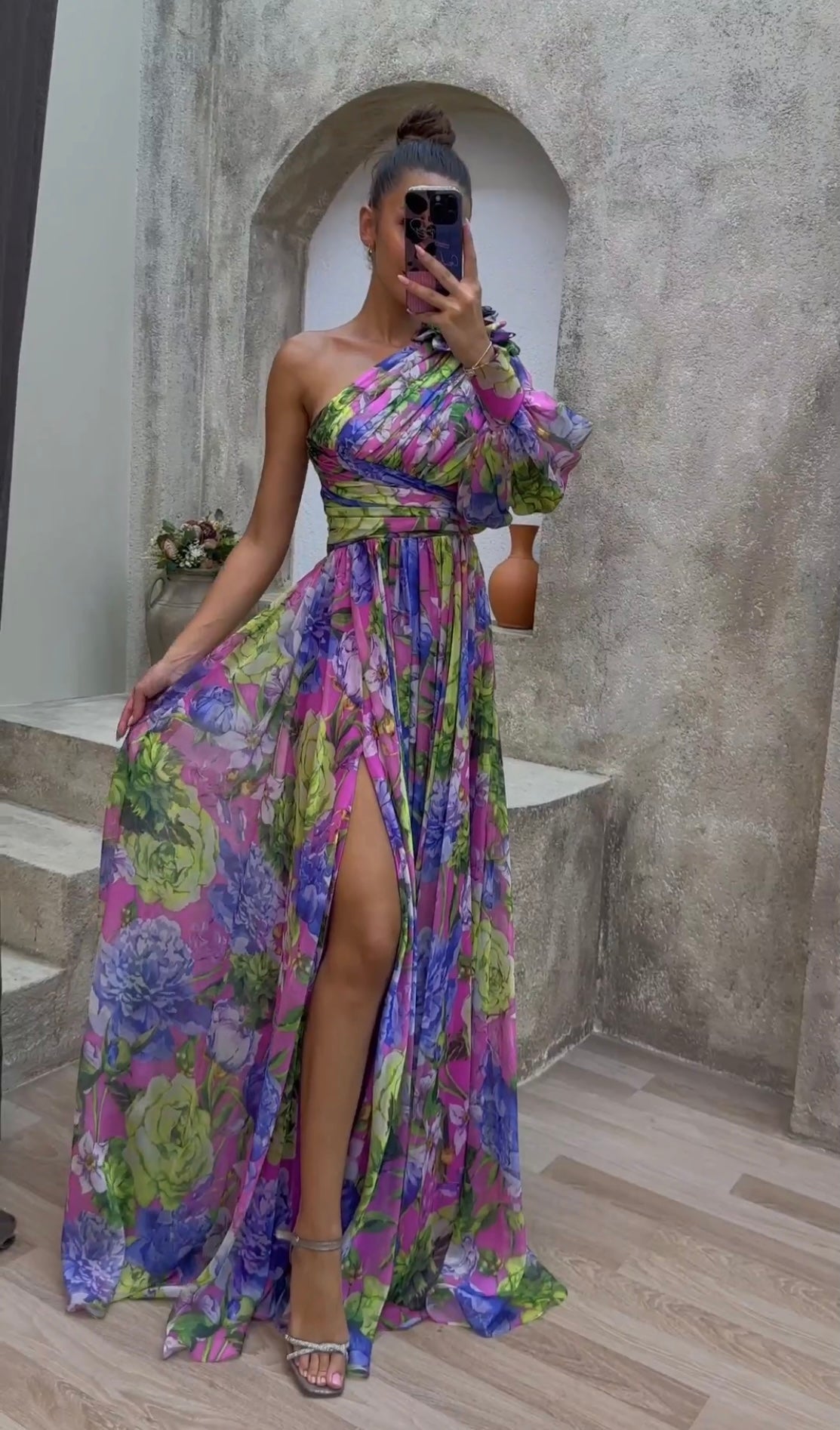 Floral™ - One shoulder sexy long-sleeved dress