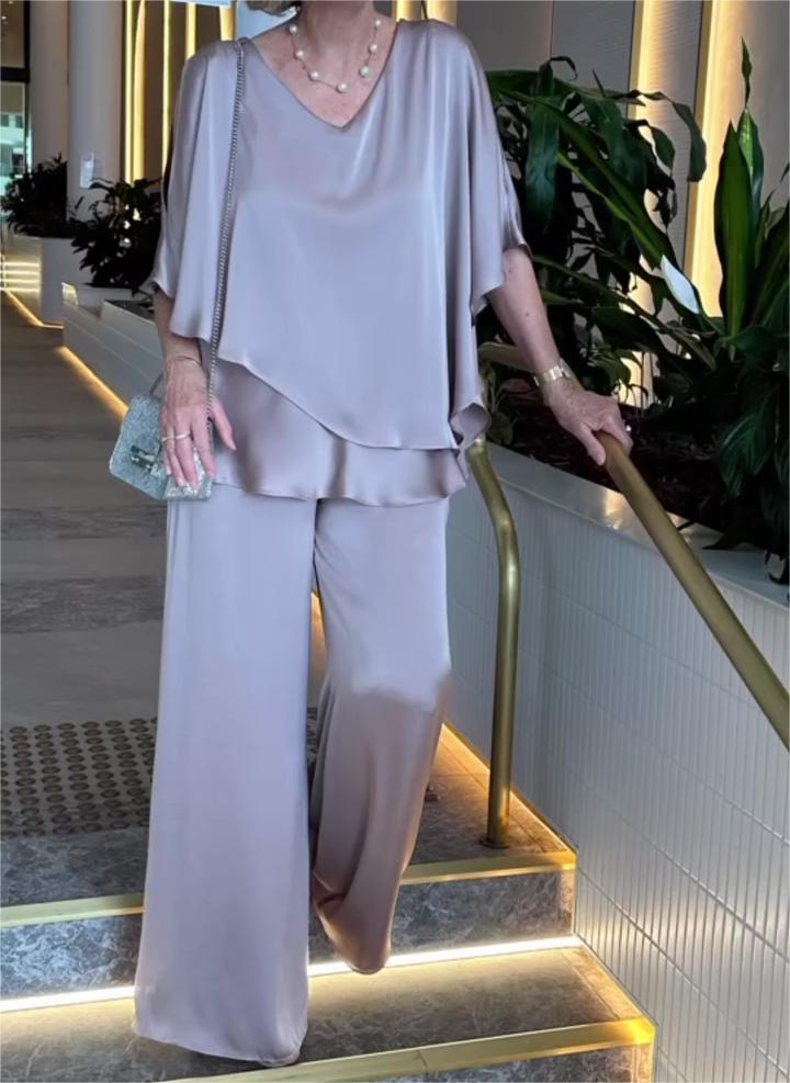 2025 Hot Sale🔥Casual Satin Two-piece Suit (FREE SHIPPING）