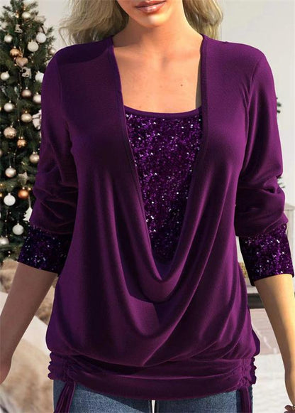 🎁 DERNIER JOUR DE SOLDES - 49 % DE RÉDUCTION  🎁 Top Ample à Sequins Brillants avec Effet Smock