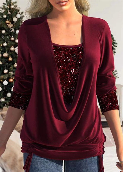 🎁 DERNIER JOUR DE SOLDES - 49 % DE RÉDUCTION  🎁 Top Ample à Sequins Brillants avec Effet Smock