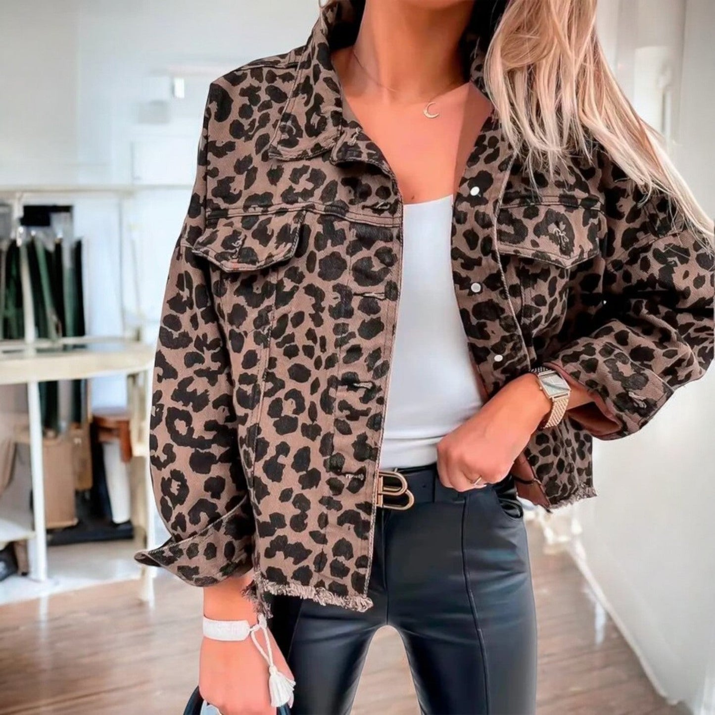 Grace™ | Leopard Print Denim Jacket