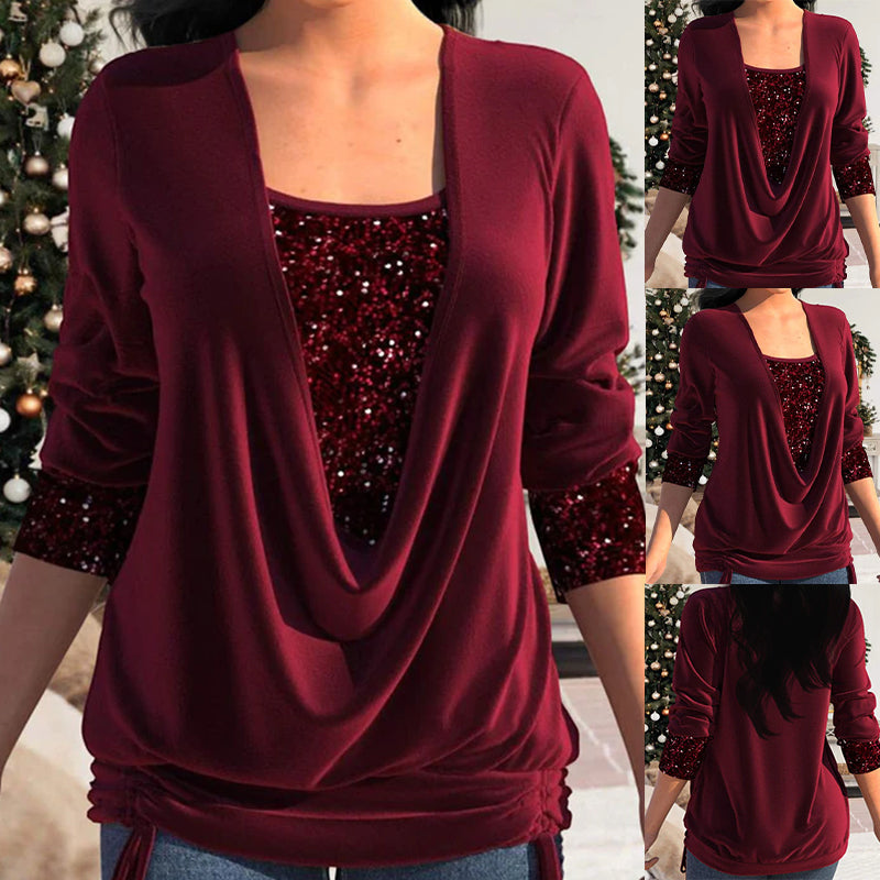 🎁 DERNIER JOUR DE SOLDES - 49 % DE RÉDUCTION  🎁 Top Ample à Sequins Brillants avec Effet Smock